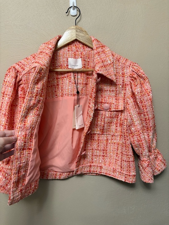 Cinq a Sept Lucie Boucle Julieta Puff Sleeve Jacket Pink Poppy Size 10 NWT New - Picture 11 of 14